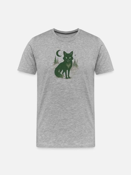 Mystischer Waldfuchs bei Mondnacht - Männer Premium Bio T-Shirt - Grau meliert
