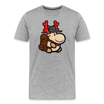 Rentier Elmondo mit Rucksack als Backpacker - Männer Premium Bio T-Shirt - Grau meliert - Vorne - Damien (186cm)