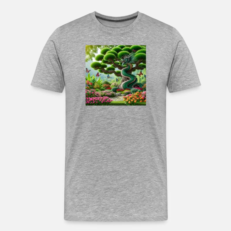 Gartendrache im orientalischen Fantasy-Stil - Männer Premium Bio T-Shirt - Grau meliert