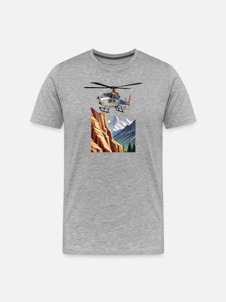 Hubschrauber in den Bergen - Männer Premium Bio T-Shirt - Grau meliert