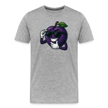 Coole Pflaume mit Sonnenbrille Cartoon Lustig  - Männer Premium Bio T-Shirt - Grau meliert - Vorne - Damien (186cm)