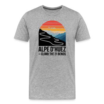 Alpe d’Huez 21 Bends Road Cycling Art - Men's Premium Organic T-Shirt - heather grey - Front - Damien (186cm)