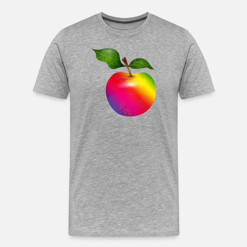 Bunter Regenbogen-Apfel mit Blättern Illustration - Männer Premium Bio T-Shirt - Grau meliert