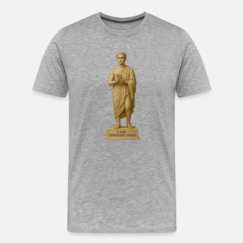 Antike Statue mit Smartphone Motiv - Männer Premium Bio T-Shirt - Grau meliert