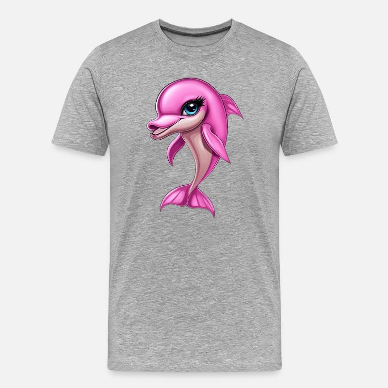 pink rosa Delfin :) - Männer Premium Bio T-Shirt - Grau meliert