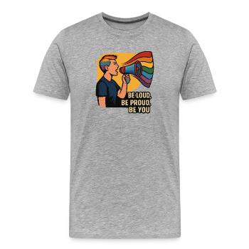LGBTQ-Regenbogen-Megaphon-Illustration - Männer Premium Bio T-Shirt - Grau meliert - Vorne - Damien (186cm)