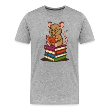 Leseratte mit Brille und Bücherstapel - Männer Premium Bio T-Shirt - Grau meliert - Vorne - Damien (186cm)