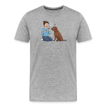 Zeichensprache für Hunde – Hallo ! - Männer Premium Bio T-Shirt - Grau meliert - Vorne - Damien (186cm)