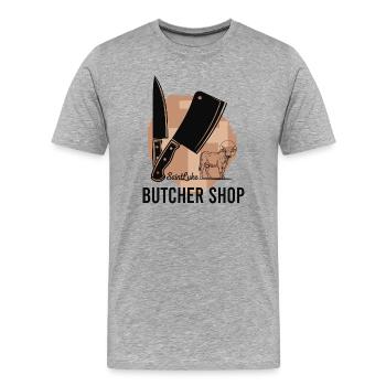 Butcher Shop - Männer Premium Bio T-Shirt - Grau meliert - Vorne - Damien (186cm)