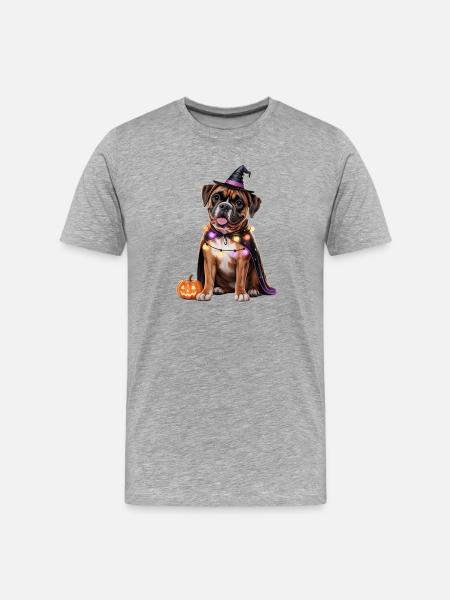 Boxer Hund Halloween - Männer Premium Bio T-Shirt - Grau meliert