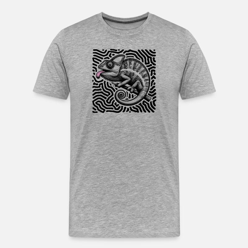 Chamäleon Psychedelisches Labyrinth Kunst - Männer Premium Bio T-Shirt - Grau meliert