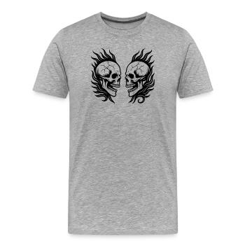 Tribal Totenköpfe schwarz - Männer Premium Bio T-Shirt - Grau meliert - Vorne - Damien (186cm)