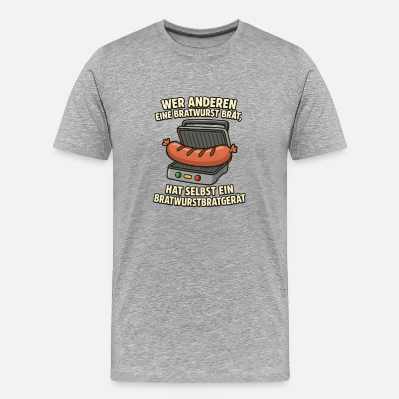 Bratwurst Bratgerät Spruch - Männer Premium Bio T-Shirt - Grau meliert