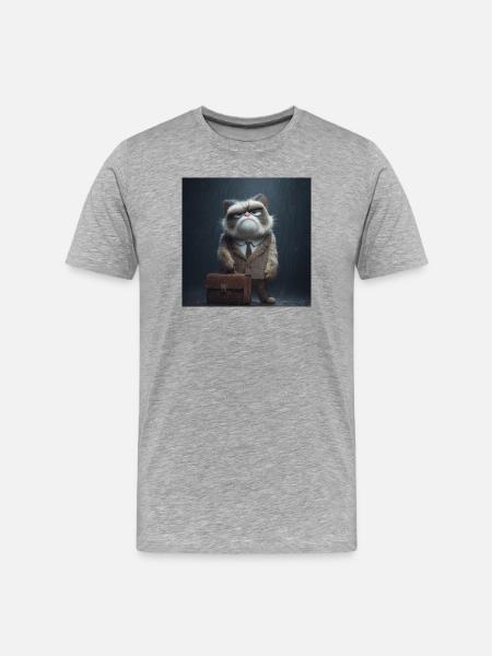 Bürokatze im Regen - Männer Premium Bio T-Shirt - Grau meliert