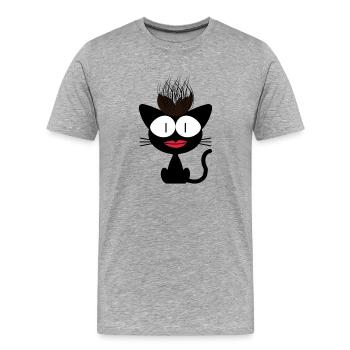 Verrückte Katze. Seltsame Katze – Lustige Haare - Männer Premium Bio T-Shirt - Grau meliert - Vorne - Damien (186cm)