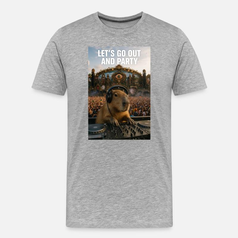 Capybara DJ Party - Männer Premium Bio T-Shirt - Grau meliert