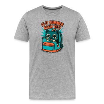 Katze im Rucksack - Männer Premium Bio T-Shirt - Grau meliert - Vorne - Damien (186cm)