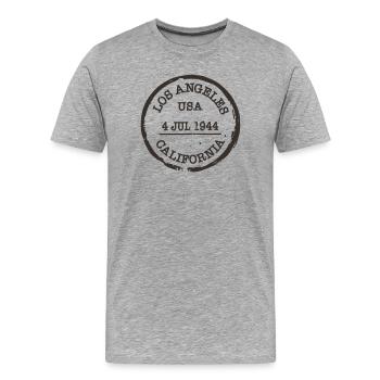 Cachet de la poste de voyage vintage de Los Angeles en Californie - T-shirt bio Premium Homme - gris chiné - Devant - Damien (186cm)