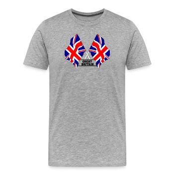Drapeaux britanniques croisés avec texte - T-shirt bio Premium Homme - gris chiné - Devant - Damien (186cm)