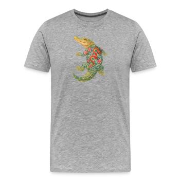 Yakuza-Krokodil – Uralte Kraft in der Tinte - Männer Premium Bio T-Shirt - Grau meliert - Vorne - Damien (186cm)