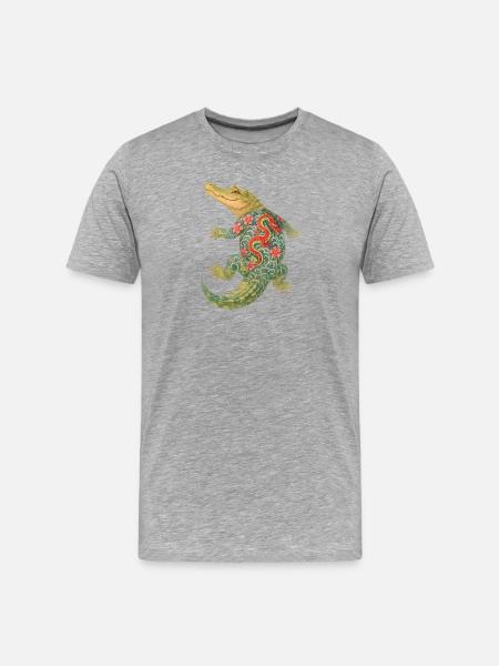 Yakuza Crocodile – Ancient Power in Ink - Men's Premium Organic T-Shirt - heather grey