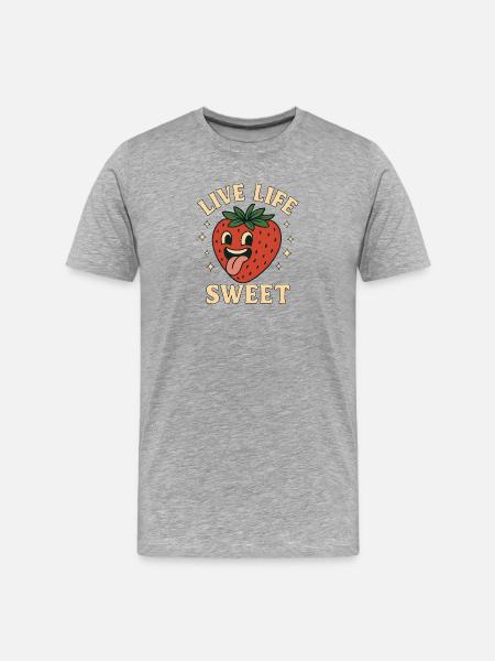 Lustige Erdbeere Kawaii - Männer Premium Bio T-Shirt - Grau meliert