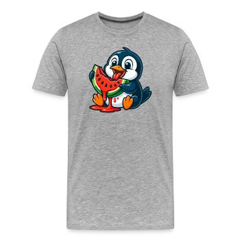 Süßer Pinguin Melone Obst Cartoon Arktis Frucht - Männer Premium Bio T-Shirt - Grau meliert - Vorne - Damien (186cm)