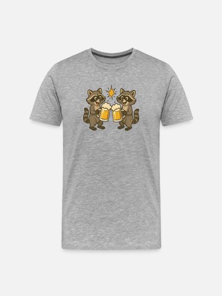Racoon Trinkfreude Motiv - Männer Premium Bio T-Shirt - Grau meliert