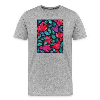 Vibrant flowers on dark background - Men's Premium Organic T-Shirt - heather grey - Front - Damien (186cm)