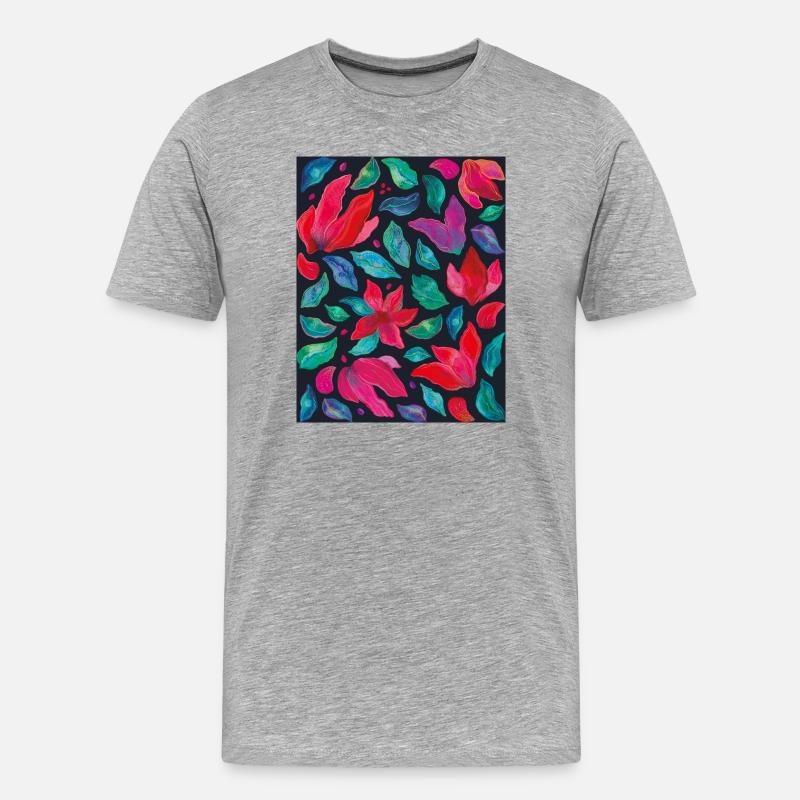 Lebendige Blumen auf dunklem Hintergrund - Männer Premium Bio T-Shirt - Grau meliert