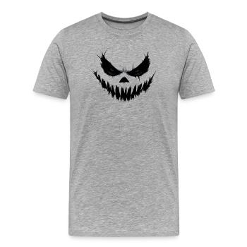 Bedrohliches Lächeln Totenkopf Gesichtsdruck - Männer Premium Bio T-Shirt - Grau meliert - Vorne - Damien (186cm)