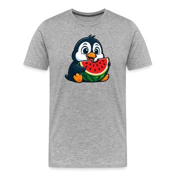 Süßer Pinguin mit Wassermelone Cartoon Obst Arktis - Männer Premium Bio T-Shirt - Grau meliert - Vorne - Damien (186cm)