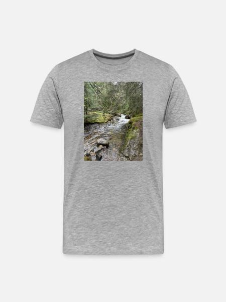 Stillleben im Wald mit Fluss - Männer Premium Bio T-Shirt - Grau meliert
