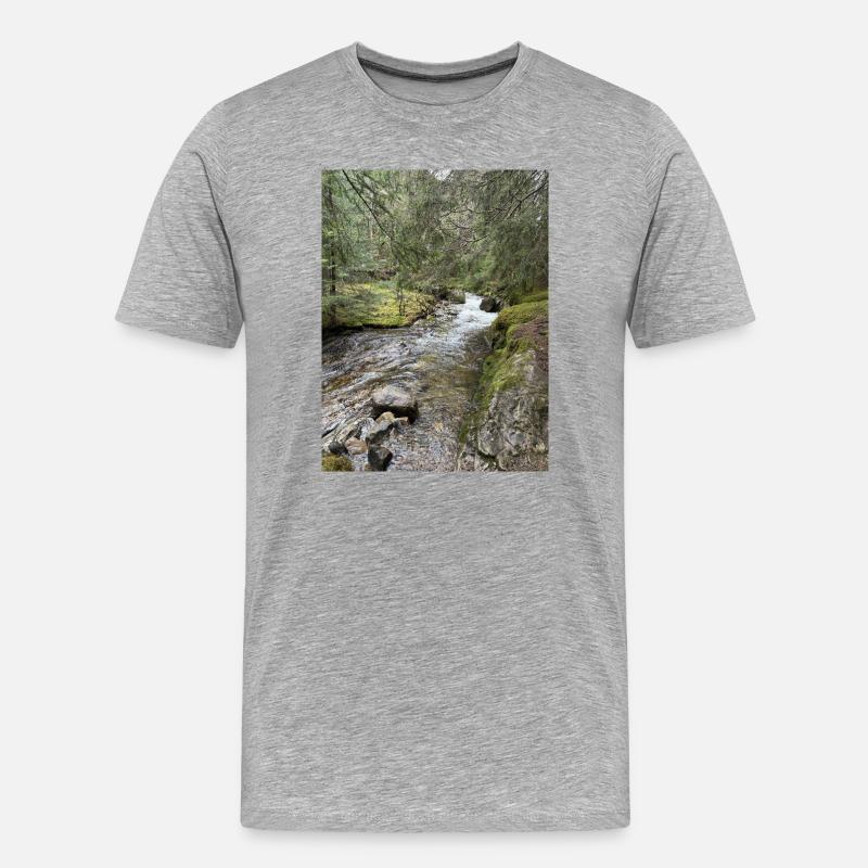 Stillleben im Wald mit Fluss - Männer Premium Bio T-Shirt - Grau meliert