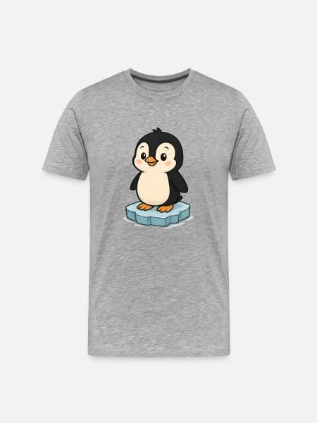 Niedlicher Pinguin auf Eisblock - Männer Premium Bio T-Shirt - Grau meliert