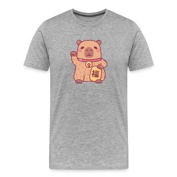 Cute Good Luck Waving Capybara - Men's Premium Organic T-Shirt - heather grey - Front - Damien (186cm)