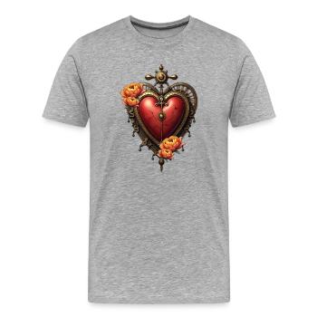 Vintage Watch Heart with Flowers - Men's Premium Organic T-Shirt - heather grey - Front - Damien (186cm)