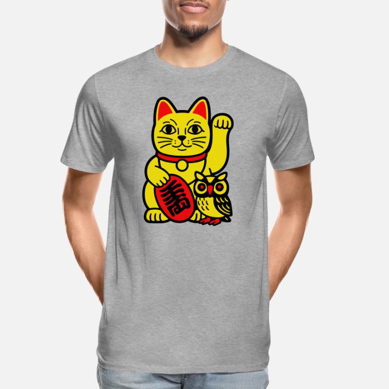 Glückskatze mit kleiner Eule Männer Premium Bio T-Shirt