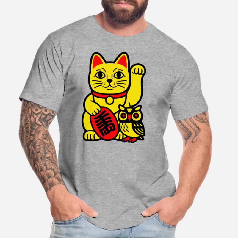 Glückskatze mit kleiner Eule Männer Premium Bio T-Shirt