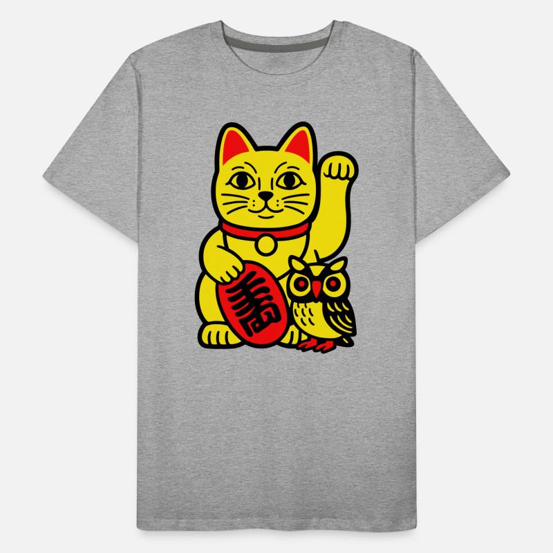 Glückskatze mit kleiner Eule Männer Premium Bio T-Shirt