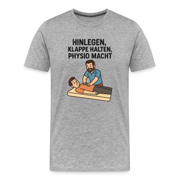 Lie down, shut up, physio POWER - Men's Premium Organic T-Shirt - heather grey - Front - Damien (186cm)