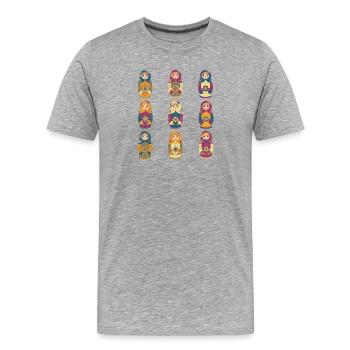Traditionelle russische Matroschka Puppen Muster - Männer Premium Bio T-Shirt - Grau meliert - Vorne - Damien (186cm)
