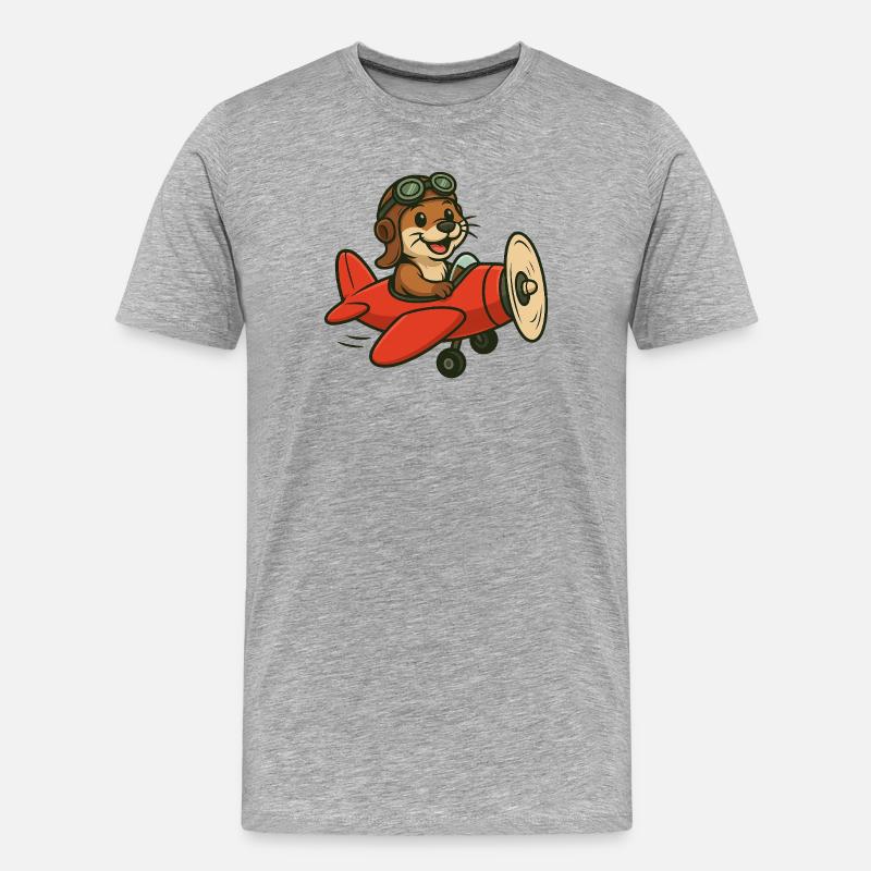 Abenteuerlicher Otter im Flugzeug - Männer Premium Bio T-Shirt - Grau meliert