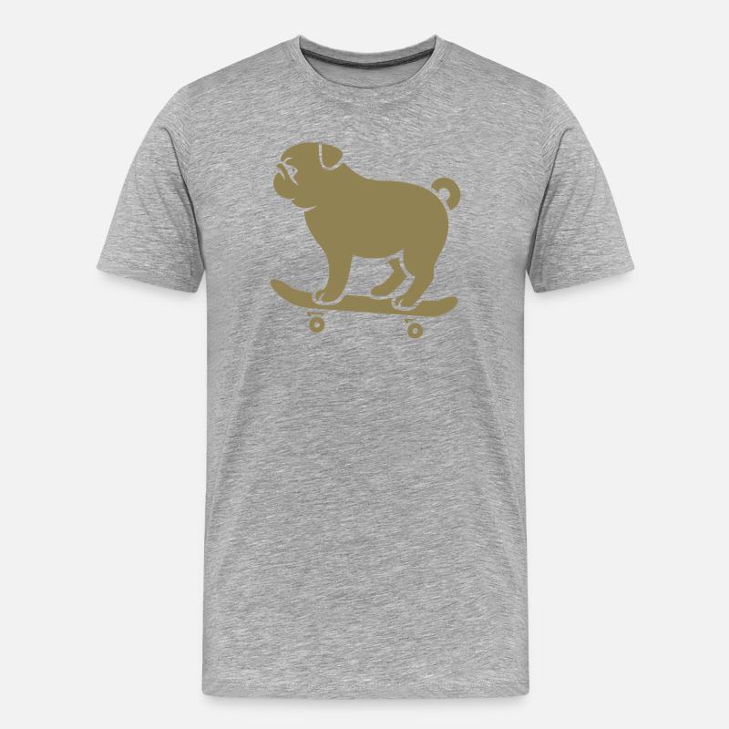 Minimalistischer Mops Skateboarder Katze  - Männer Premium Bio T-Shirt - Grau meliert