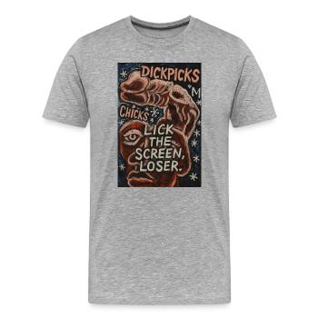 Provokante künstlerische Grafiken mit witzigen Texten - Männer Premium Bio T-Shirt - Grau meliert - Vorne - Damien (186cm)