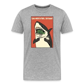 Requin humoristique avec salade - T-shirt bio Premium Homme - gris chiné - Devant - Damien (186cm)