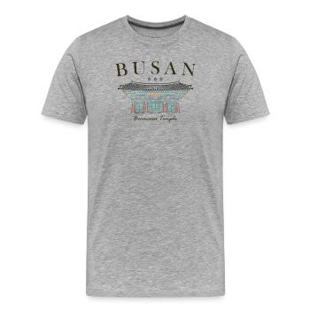 Busan, Südkorea, Tempel handgezeichnet - Männer Premium Bio T-Shirt - Grau meliert - Vorne - Damien (186cm)