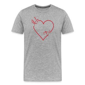 Rotes Herz mit Schriftzug Ich & Du - Männer Premium Bio T-Shirt - Grau meliert - Vorne - Damien (186cm)
