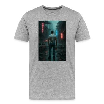 Postapokalyptisches Stadtbild Illustration - Männer Premium Bio T-Shirt - Grau meliert - Vorne - Damien (186cm)