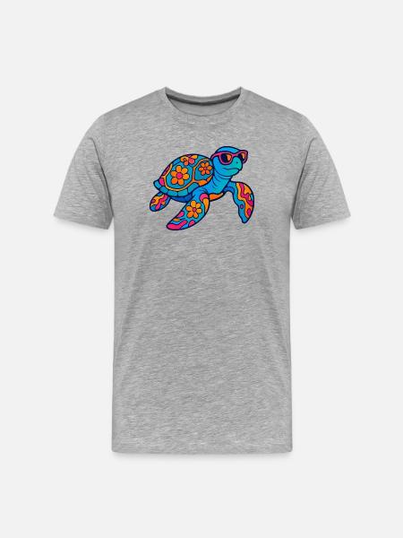 Bunte Blumentier-Schildkröte mit Sonnenbrille - Männer Premium Bio T-Shirt - Grau meliert